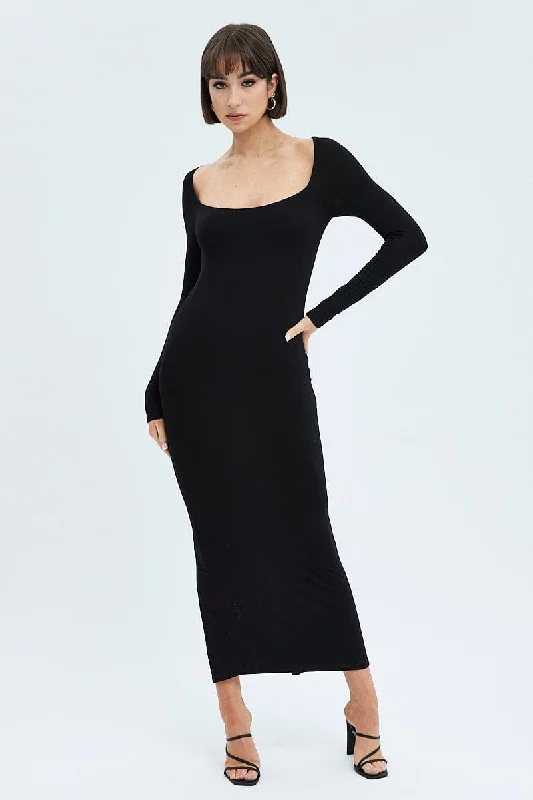 Black Maxi Dress Long Sleeve Bodycon