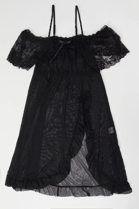 Black Slip Nightdress with Thong Lingerie