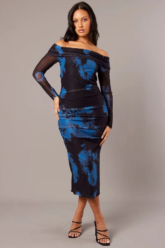 Blue Abstract Bodycon Dress