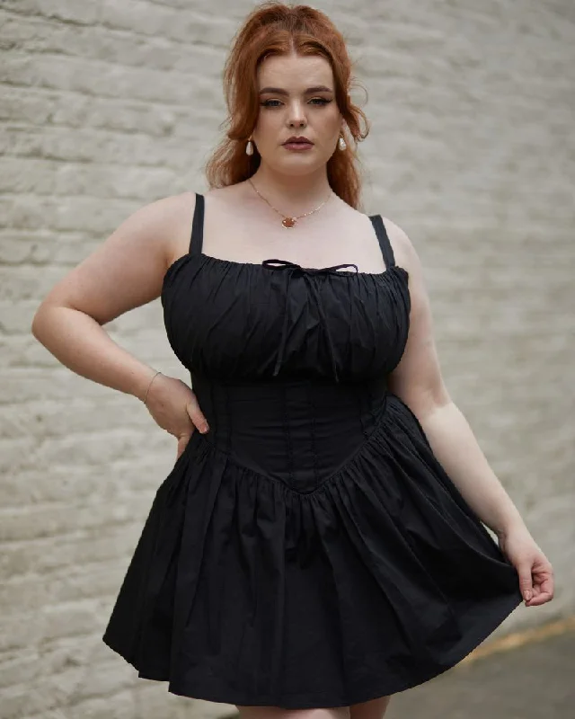 'Camille' Black Fuller Bust Mini Cotton Sundress