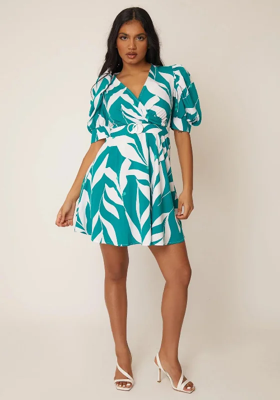 Girl in Mind Elise Mini Dress, Green & White