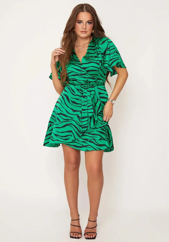 Girl In Mind Felicity Zebra Print Mini Dress, Green