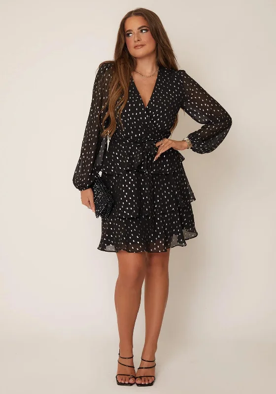 Girl in Mind Kimberly Dotty Mini Dress, Black & Silver