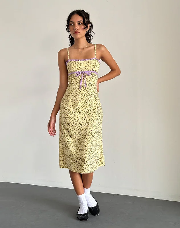 Isaure Midi Dress in Flowing Flower Yellow