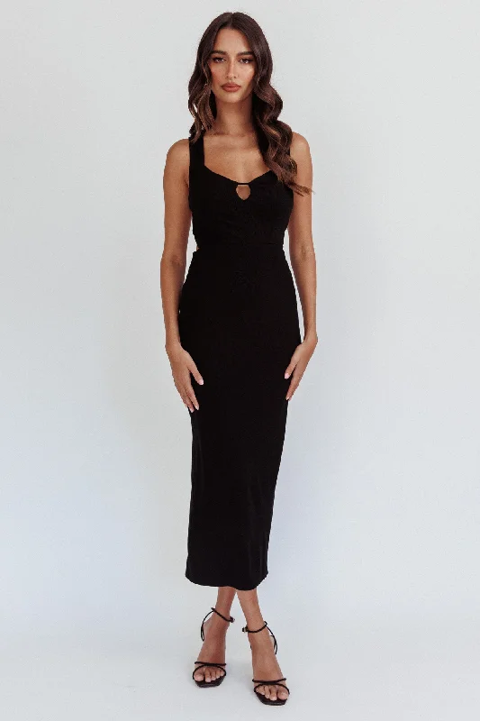 Jennine Lace-Up Back Midi Dress Black