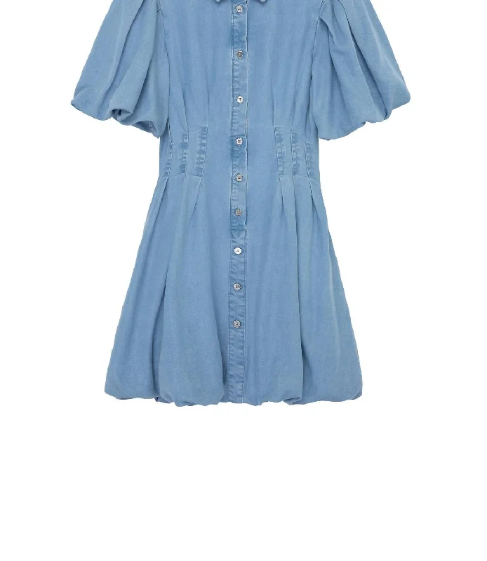 Kids Puff Sleeve Fit N Flare Dress In Indigo