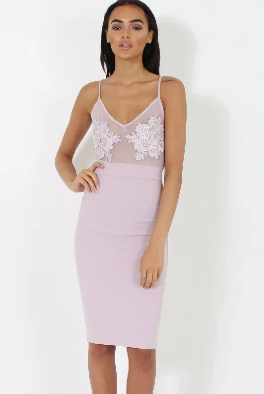 Lilac Applique Mesh Bodycon Dress - Tallulah