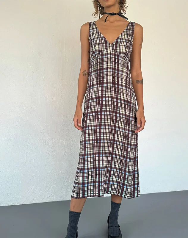 Liva Midi Dress in Multi Check Brown