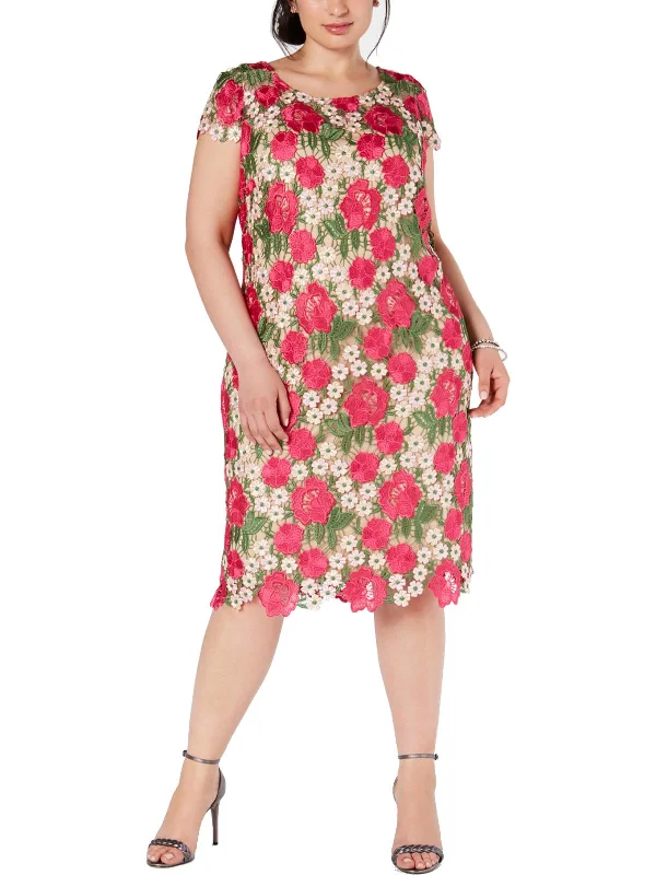 Plus Womens Floral Daytime Sheath Dress