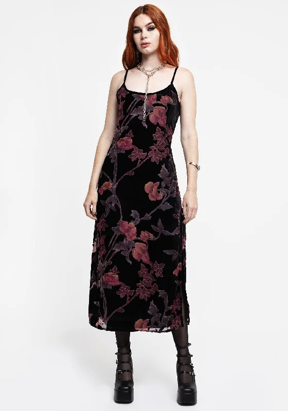 Waterlily Devoré Velour Midaxi Slip Dress