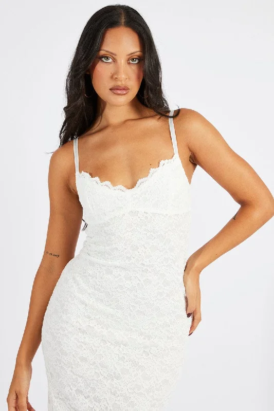 White Bodycon Dress Strappy Lace