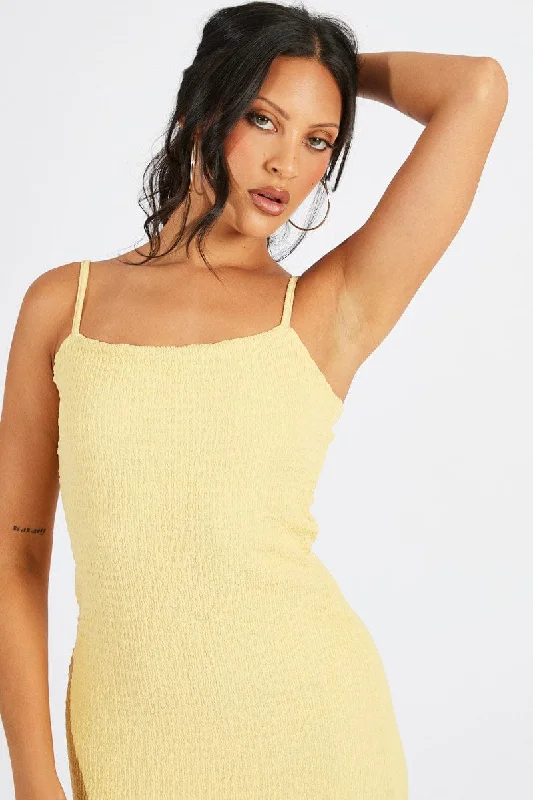 Yellow Bodycon Dress Maxi Textured Fabric