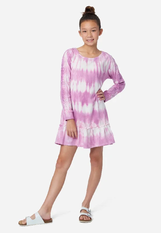 Tie-Dye Lace-Trim Mini Dress
