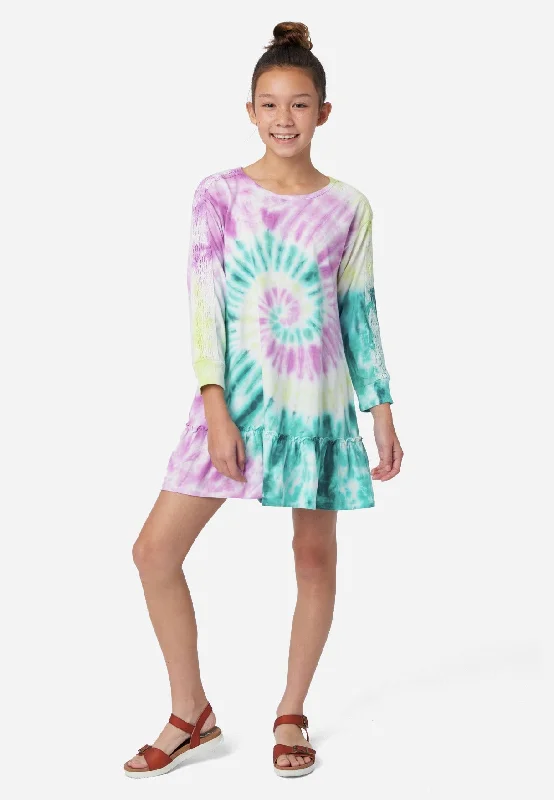 Tie-Dye Lace-Trim Mini Dress