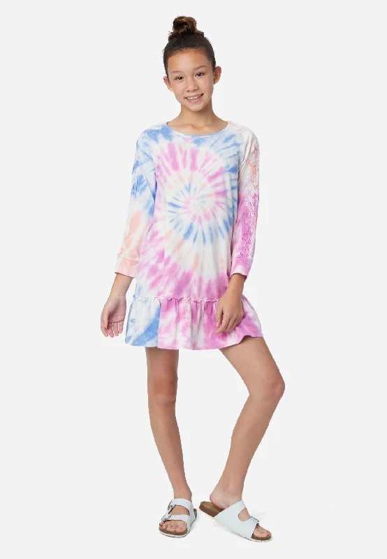 Tie-Dye Lace-Trim Mini Dress