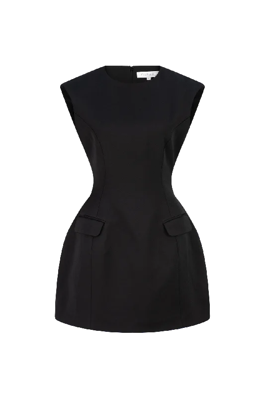 CURAAE Seren Flap Mini Dress In Black