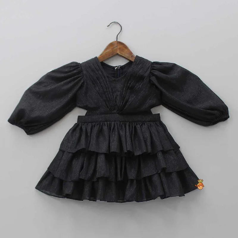 Pre Order: Black Shimmery And Layered Frilly Party Dress