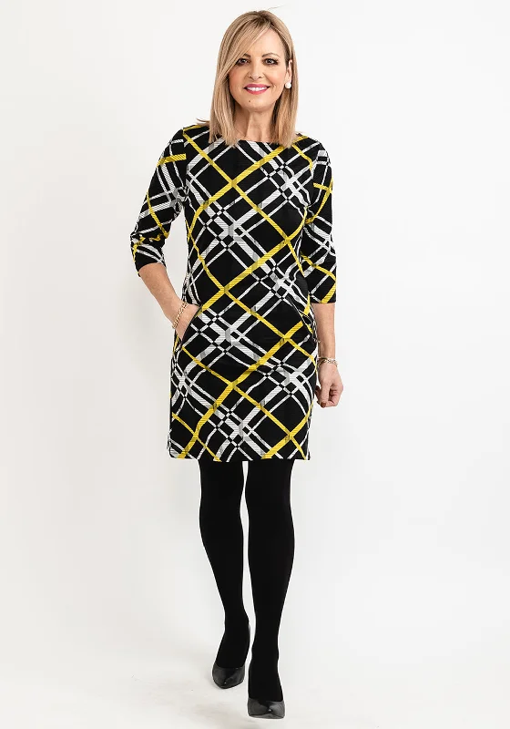 Seventy1 Cross Plaid Print Mini Dress, Black Multi