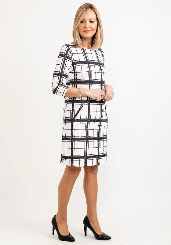 Seventy1 Faded Plaid Print Mini Shift Dress, White & Grey