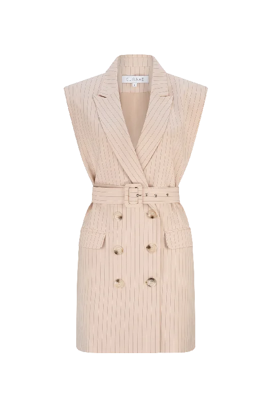 CURAAE Solene Vest Pinstripe Mini Dress in Beige