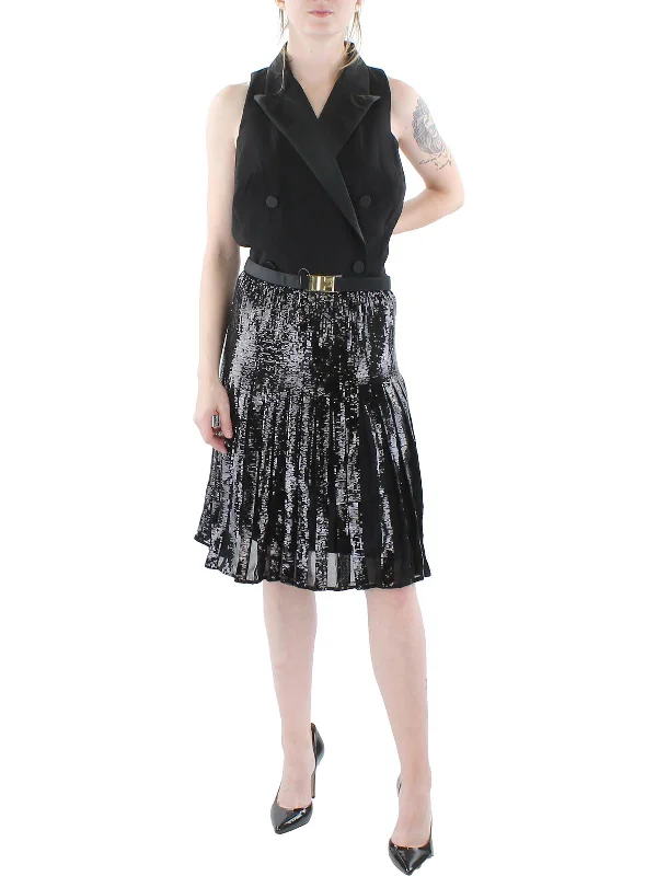 Womens Crepe Sequined Cocktail and Party Dress