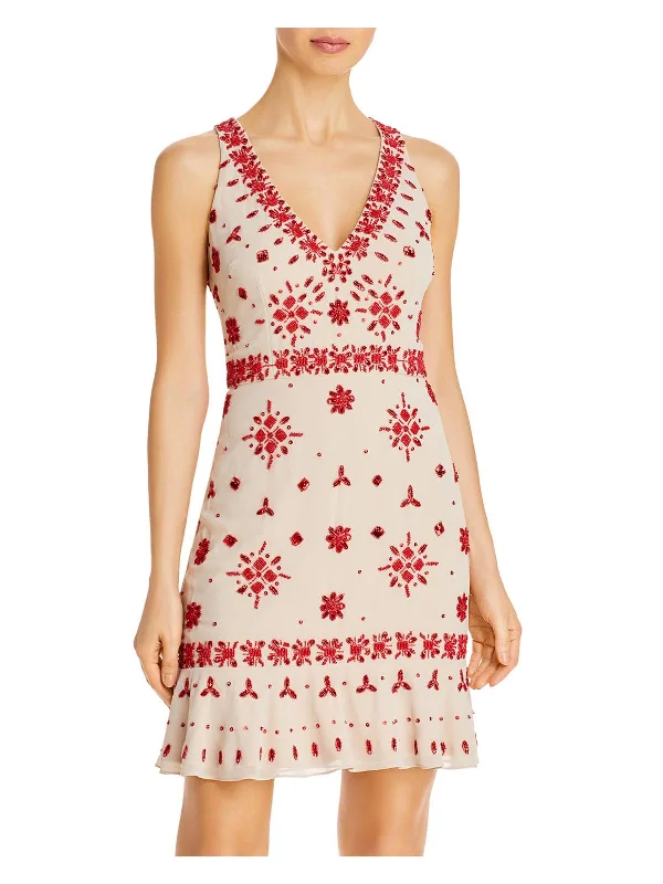 Womens Halter Beaded Cocktail and Party Dress
